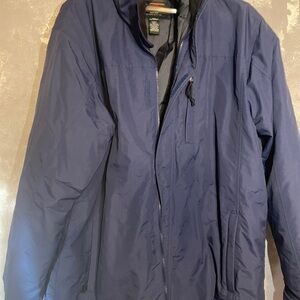 Men’s vintage puffer Navy blue coat with hood & zip out liner xxl